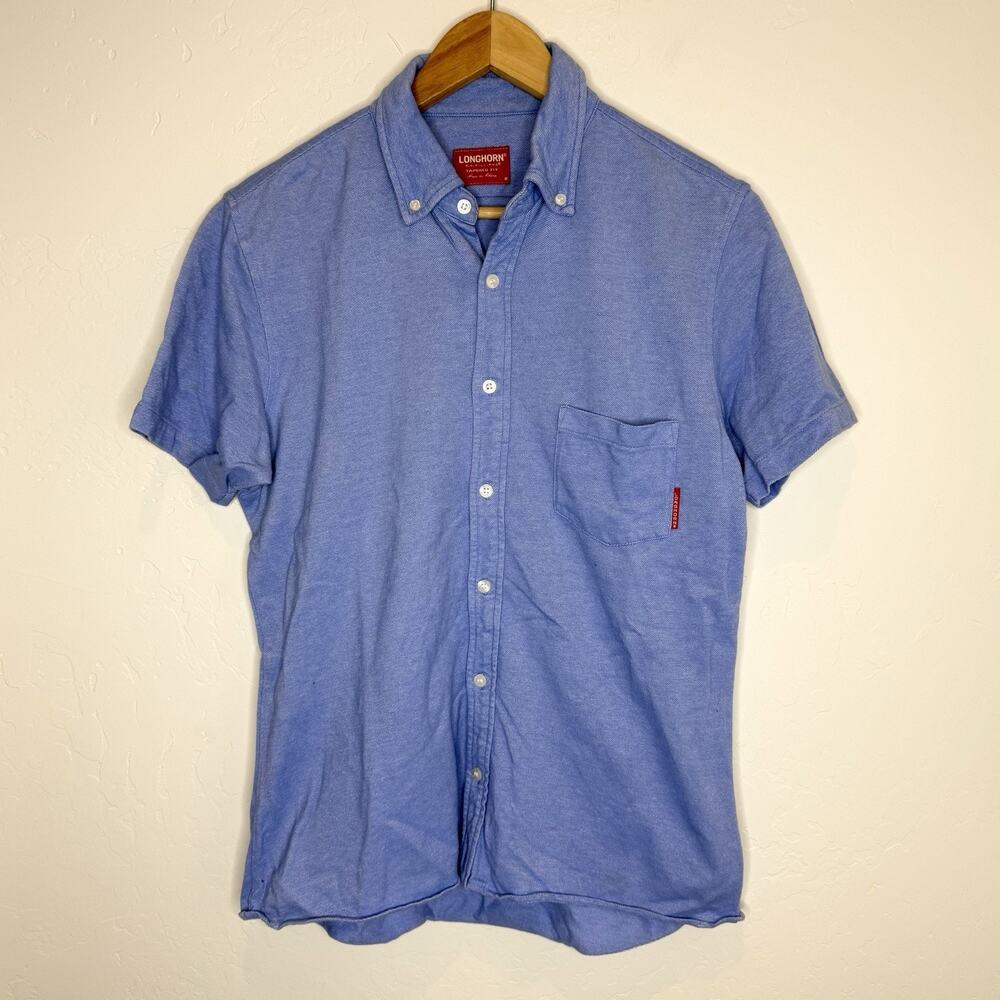 RM Williams Longhorn Short Sleeve Button Up Shirt Men’s Medium Blue Knit